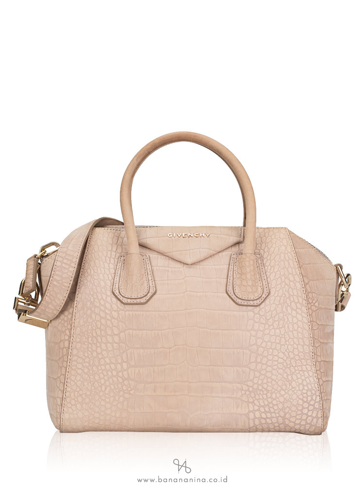 GIVENCHY Suede Croc Stamped Small Antigona Beige
