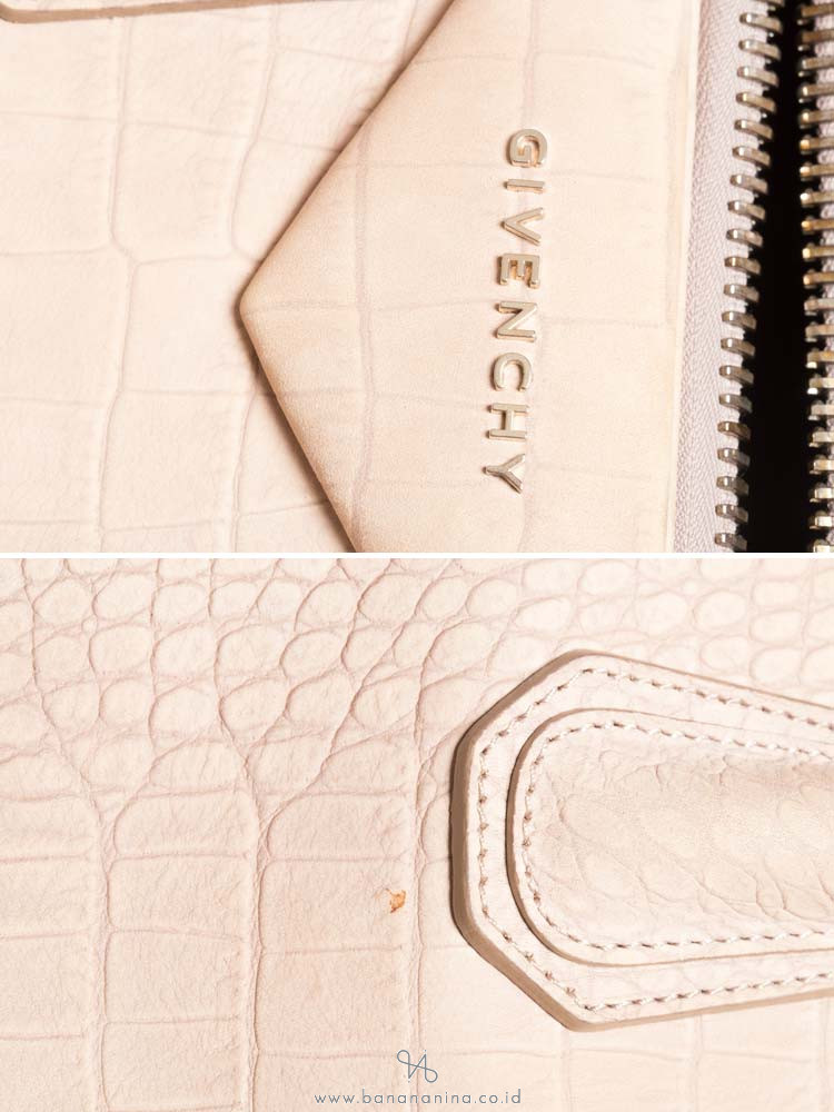 GIVENCHY Suede Croc Stamped Small Antigona Beige