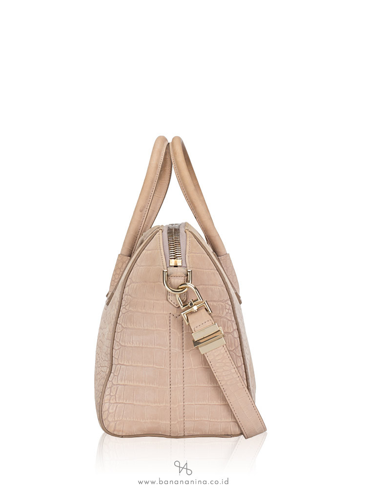 GIVENCHY Suede Croc Stamped Small Antigona Beige