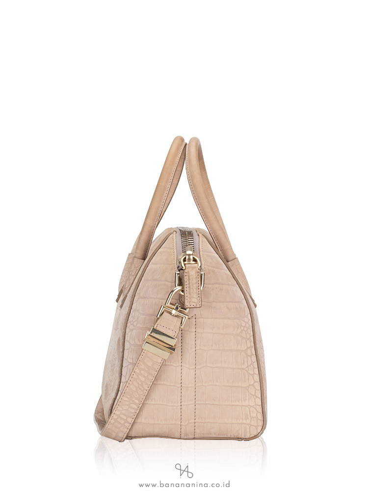GIVENCHY Suede Croc Stamped Small Antigona Beige