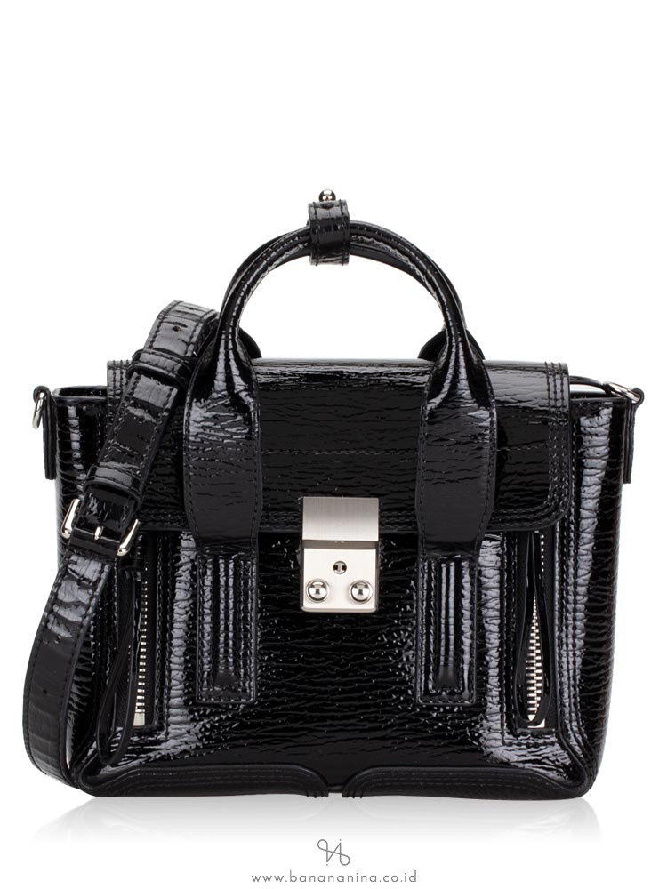 PHILLIP LIM Patent Leather Mini Pashli Black Silver