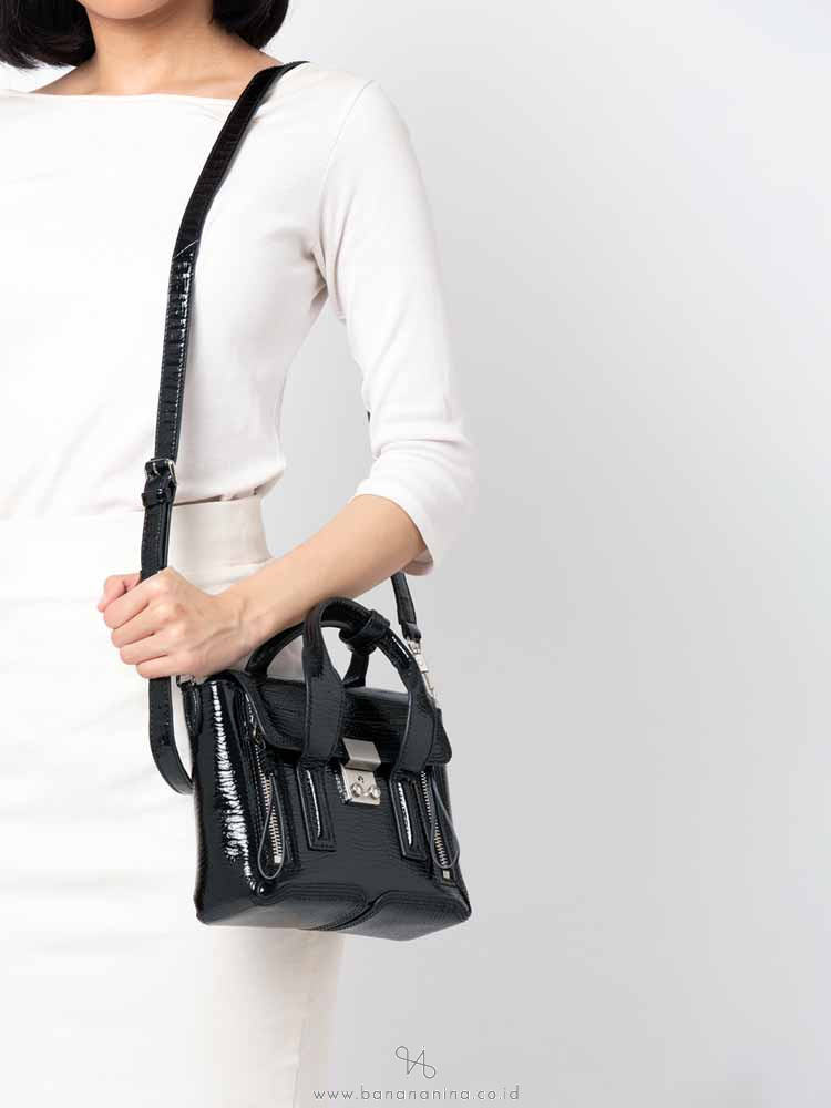 PHILLIP LIM Patent Leather Mini Pashli Black Silver