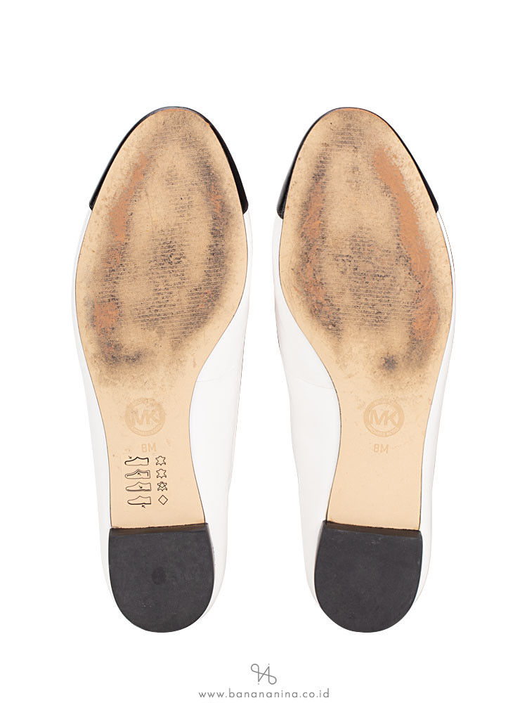MICHAEL KORS Hayley Leather Ballet Flats Optic White Black Sz 8