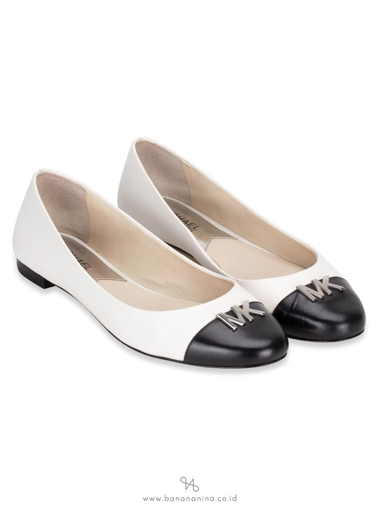 MICHAEL KORS Hayley Leather Ballet Flats Optic White Black Sz 8