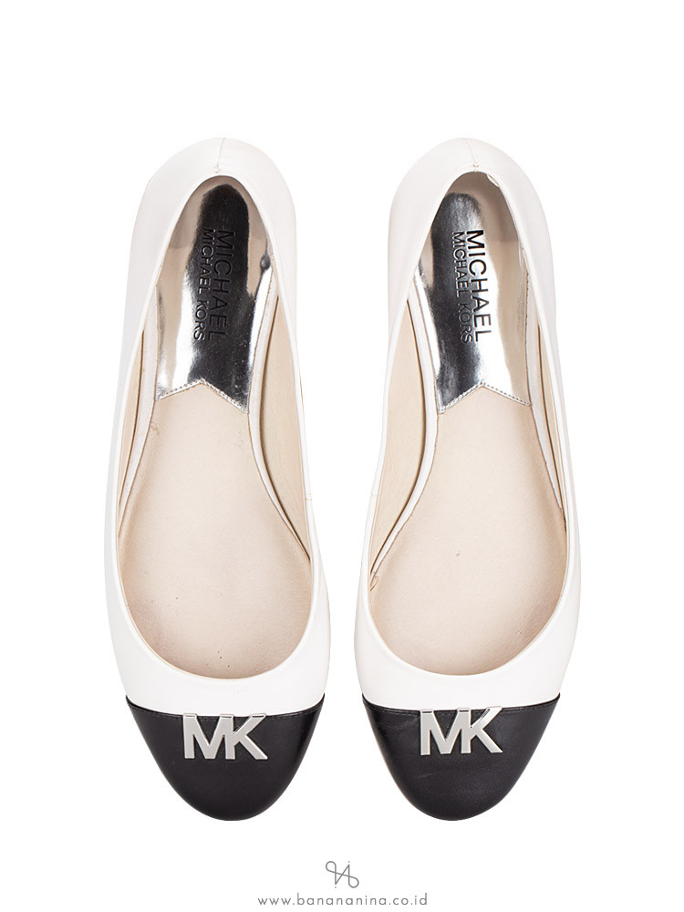 MICHAEL KORS Hayley Leather Ballet Flats Optic White Black Sz 8