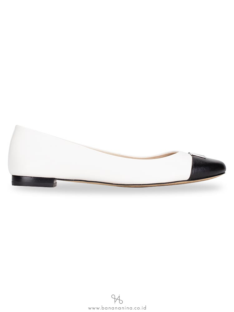 MICHAEL KORS Hayley Leather Ballet Flats Optic White Black Sz 8