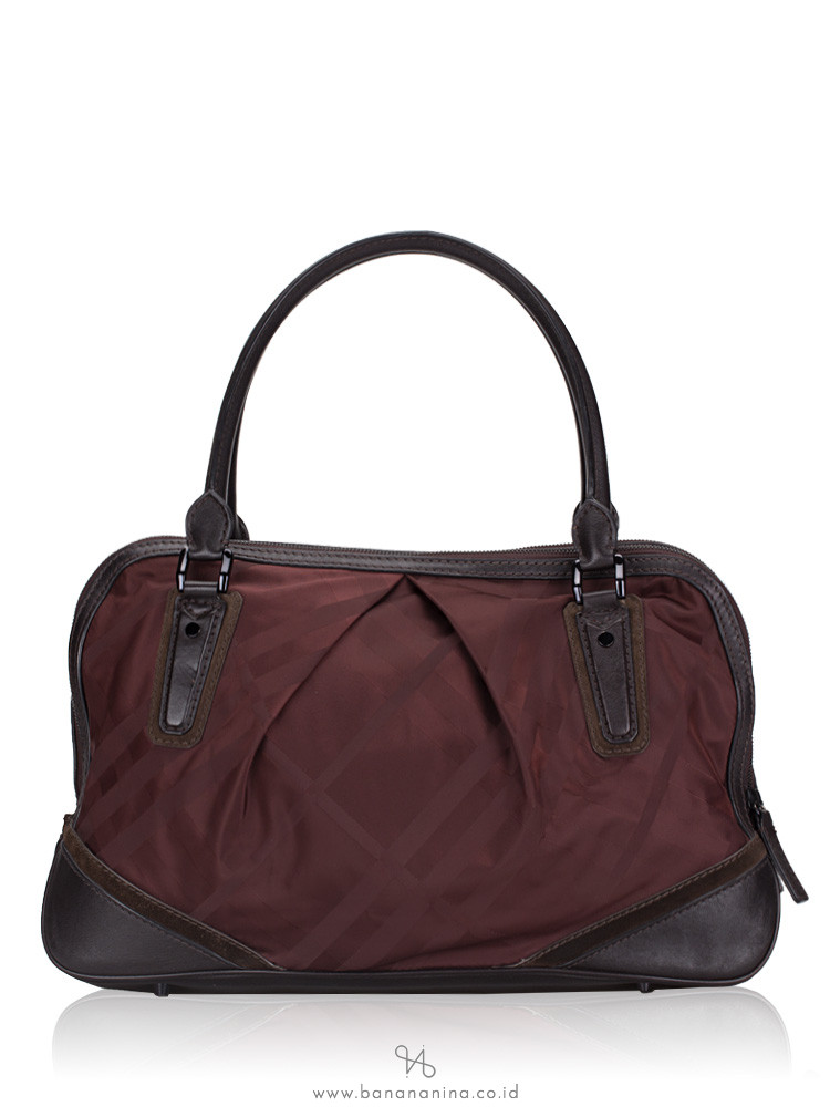 BURBERRY Nylon House Check Large Satchel Burgundy