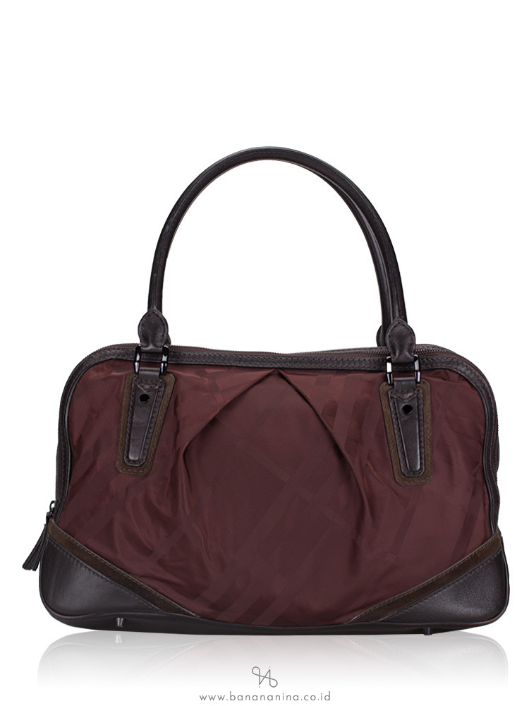 BURBERRY Nylon House Check Large Satchel Burgundy
