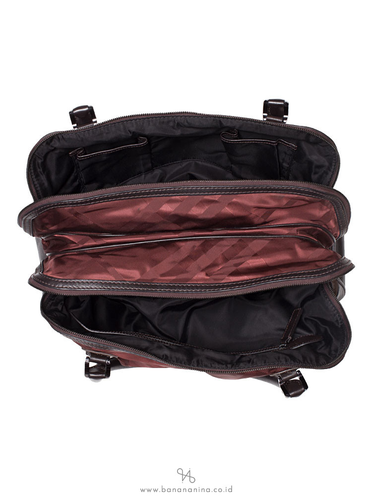 BURBERRY Nylon House Check Large Satchel Burgundy