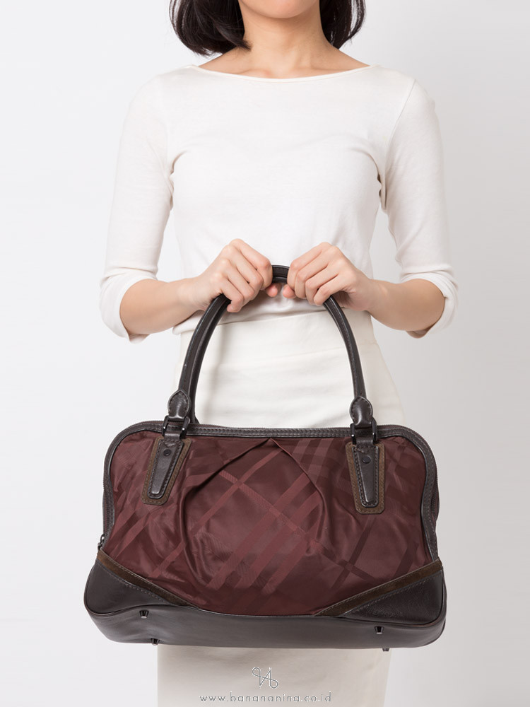 BURBERRY Nylon House Check Large Satchel Burgundy