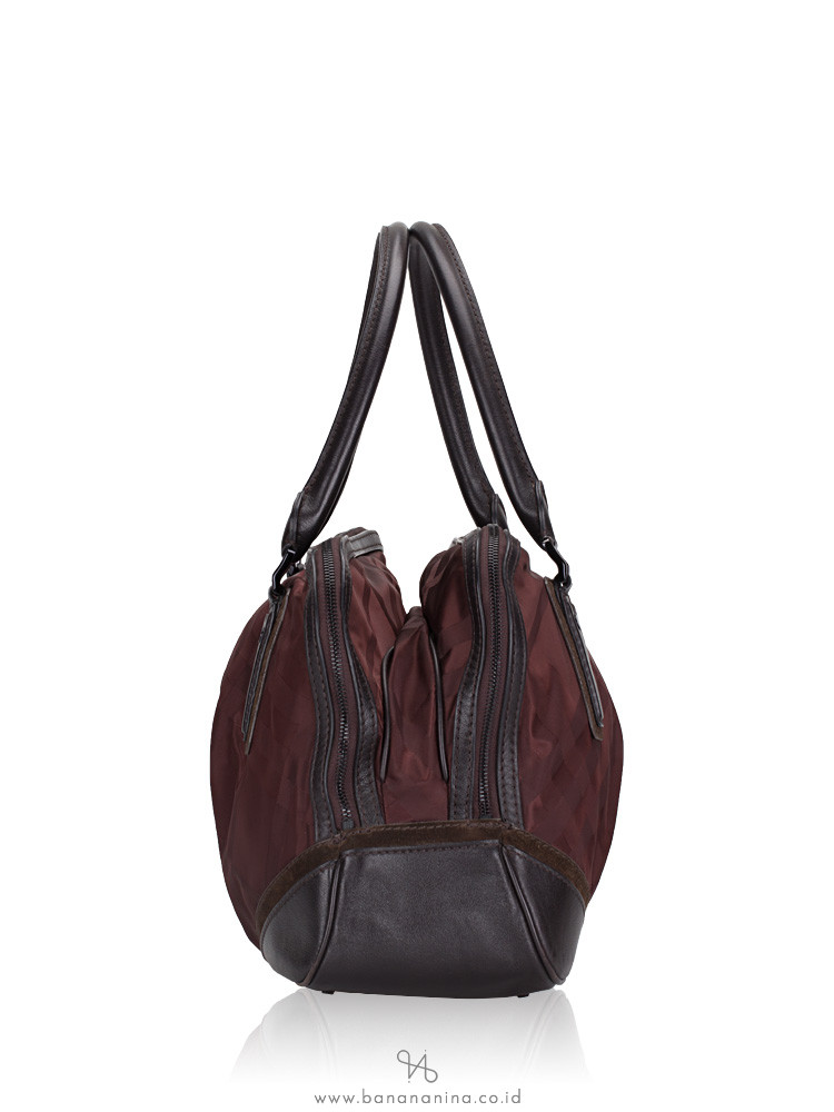 BURBERRY Nylon House Check Large Satchel Burgundy