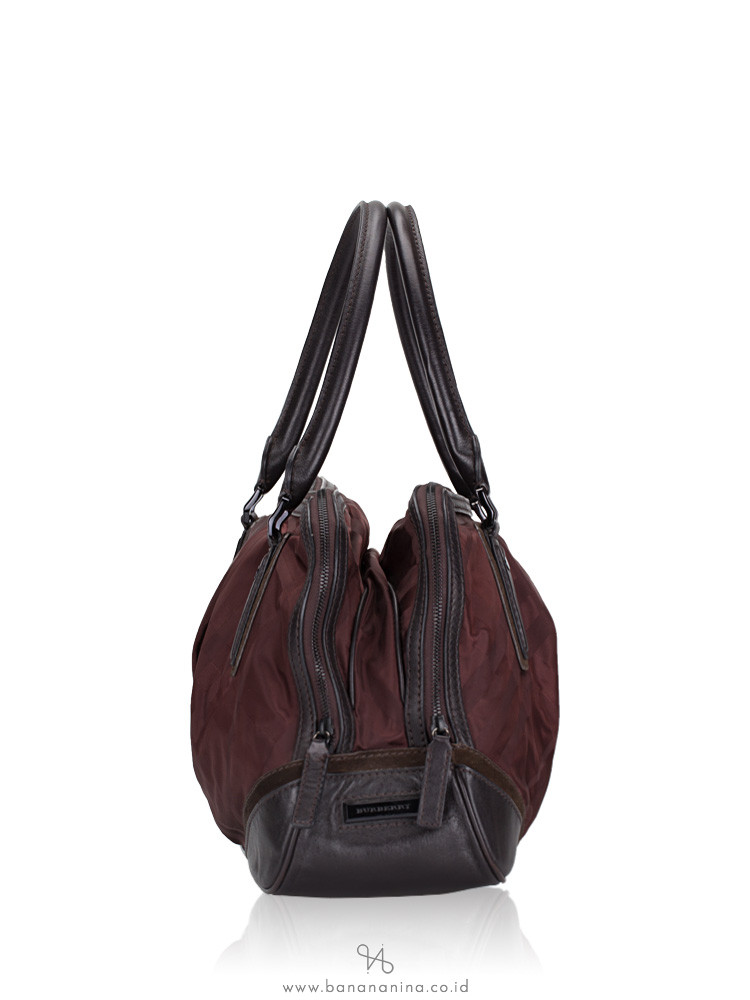 BURBERRY Nylon House Check Large Satchel Burgundy