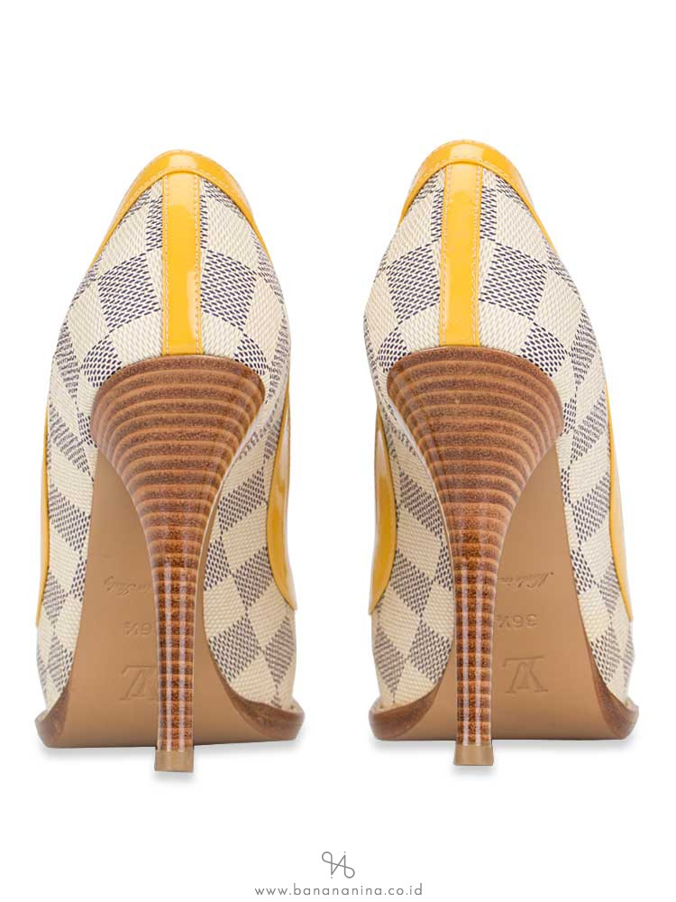 LOUIS VUITTON Damier Azur Palm Beach Open Toe Pumps Sz 36.5
