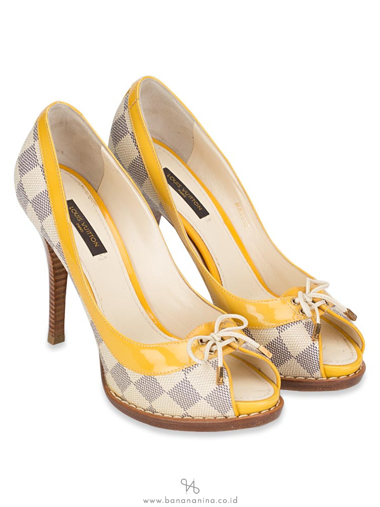 LOUIS VUITTON Damier Azur Palm Beach Open Toe Pumps Sz 36.5