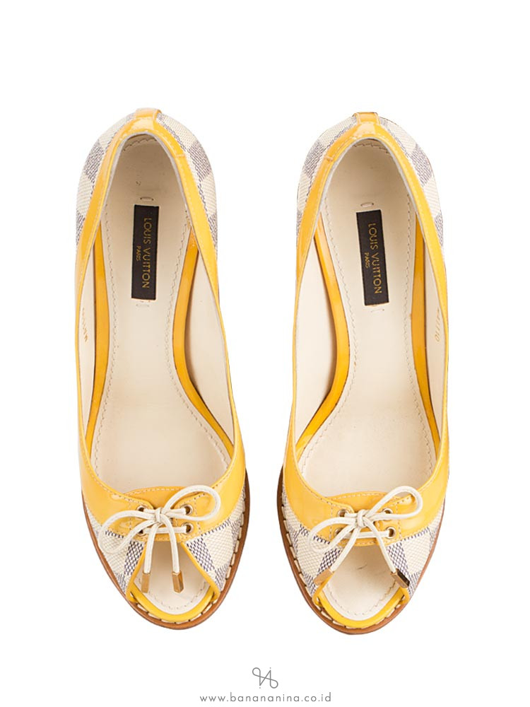 LOUIS VUITTON Damier Azur Palm Beach Open Toe Pumps Sz 36.5