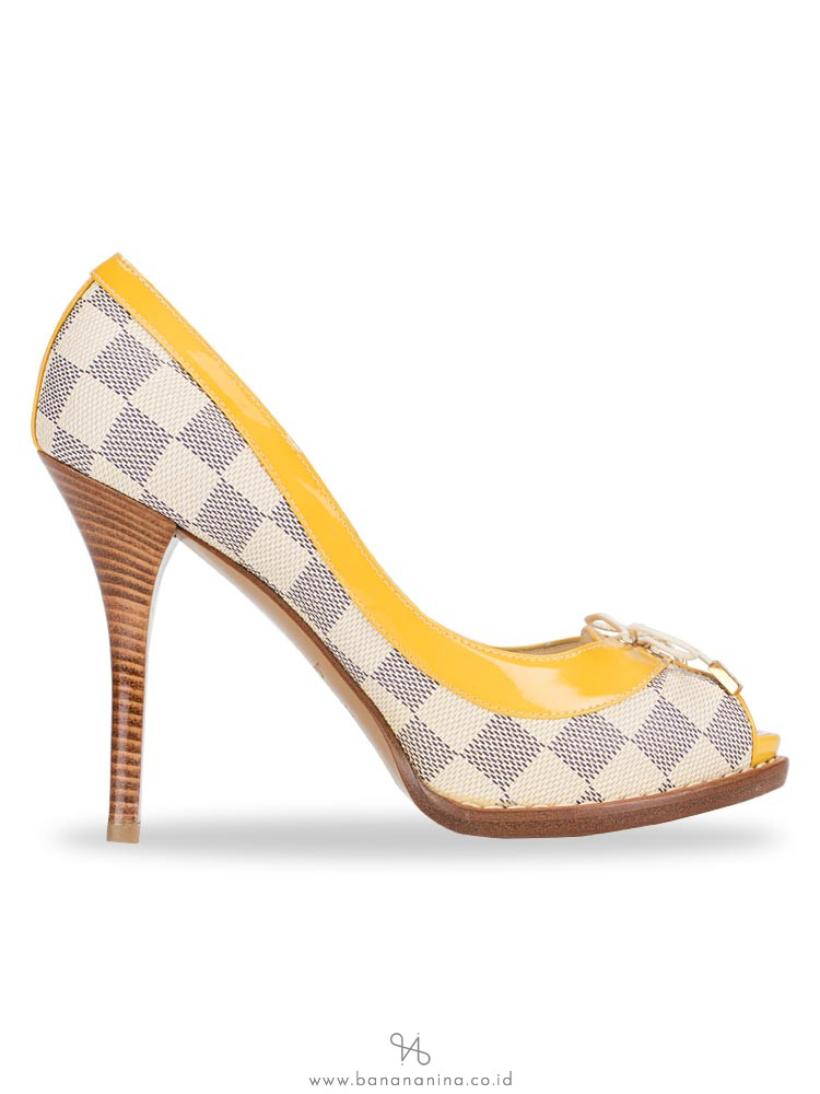 LOUIS VUITTON Damier Azur Palm Beach Open Toe Pumps Sz 36.5