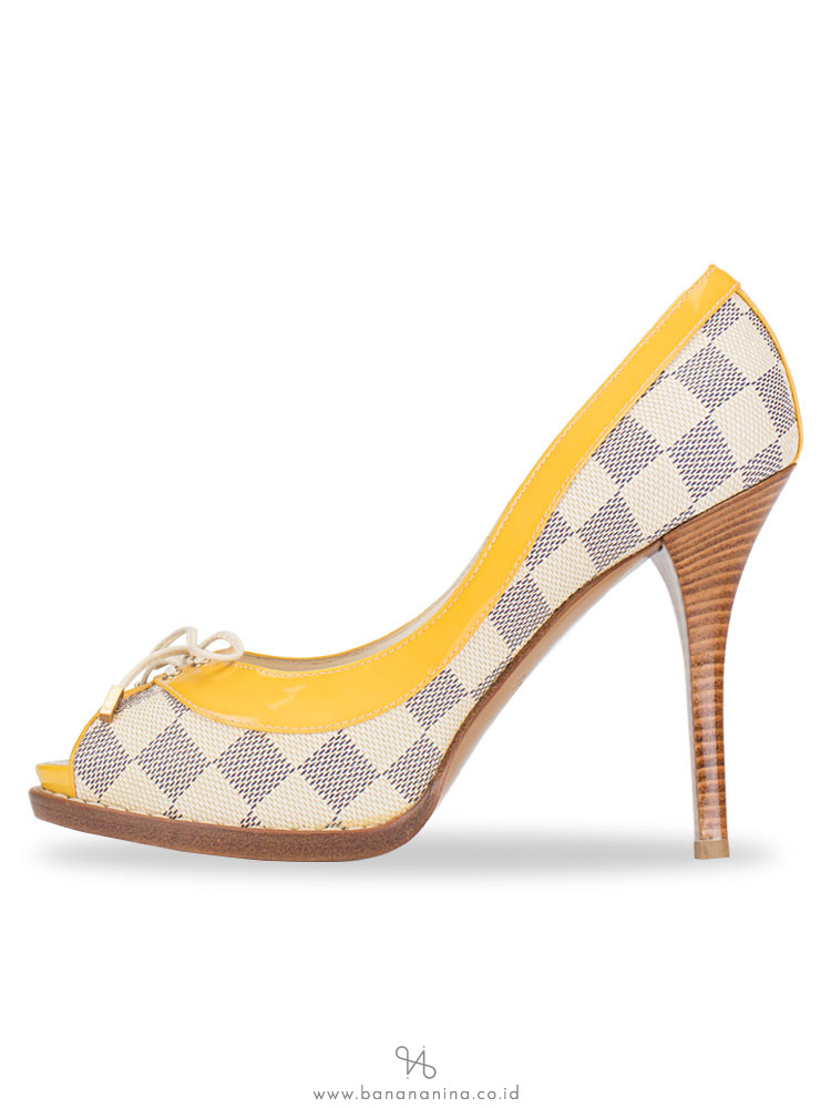 LOUIS VUITTON Damier Azur Palm Beach Open Toe Pumps Sz 36.5