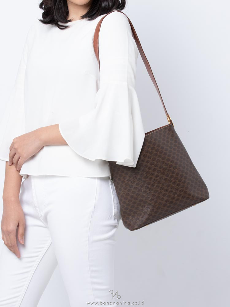 CELINE Vintage Macadam Shoulder Bag Brown