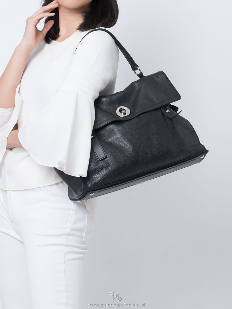 YSL Calfskin Canvas Large Muse Two Black