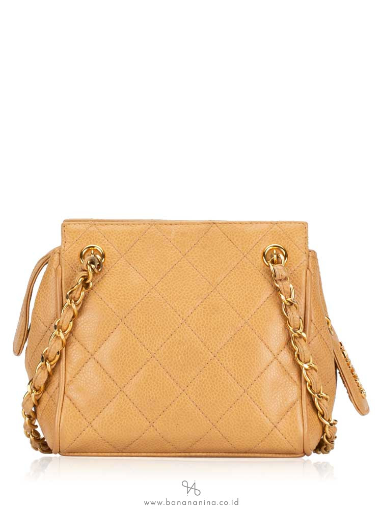 CHANEL Vintage Caviar Mini Timeless Shoulder Bag Beige