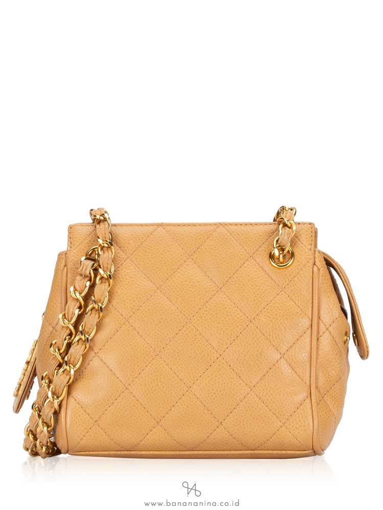 CHANEL Vintage Caviar Mini Timeless Shoulder Bag Beige