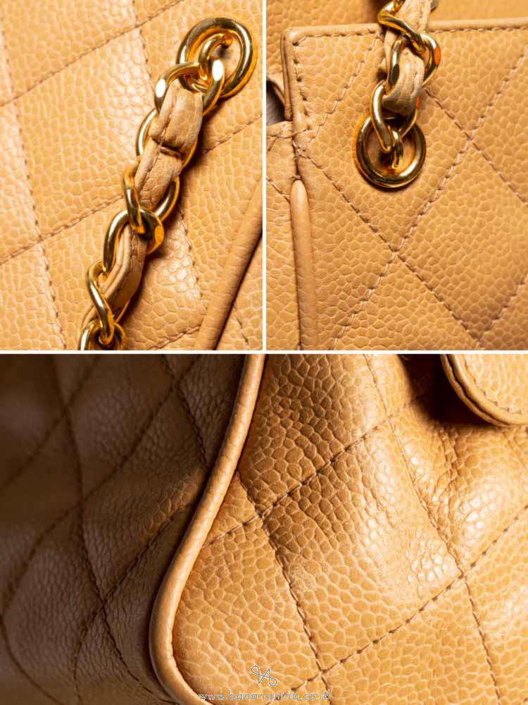 CHANEL Vintage Caviar Mini Timeless Shoulder Bag Beige