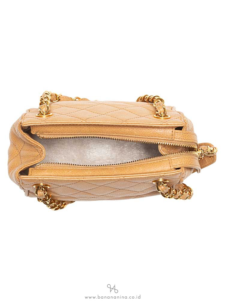 CHANEL Vintage Caviar Mini Timeless Shoulder Bag Beige