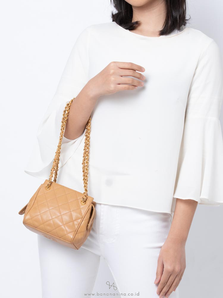 CHANEL Vintage Caviar Mini Timeless Shoulder Bag Beige