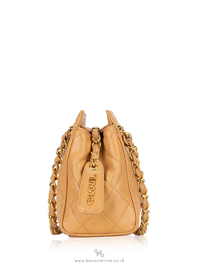 CHANEL Vintage Caviar Mini Timeless Shoulder Bag Beige