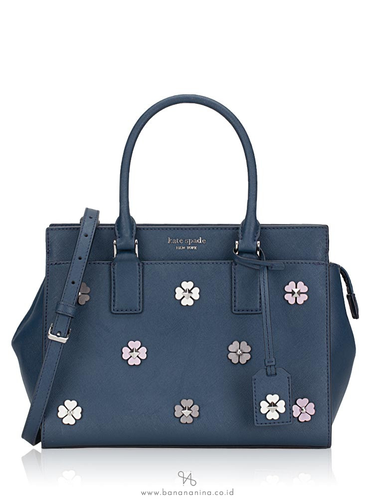KATE SPADE Cameron Spade Flower Applique Medium Satchel Petrol Blue