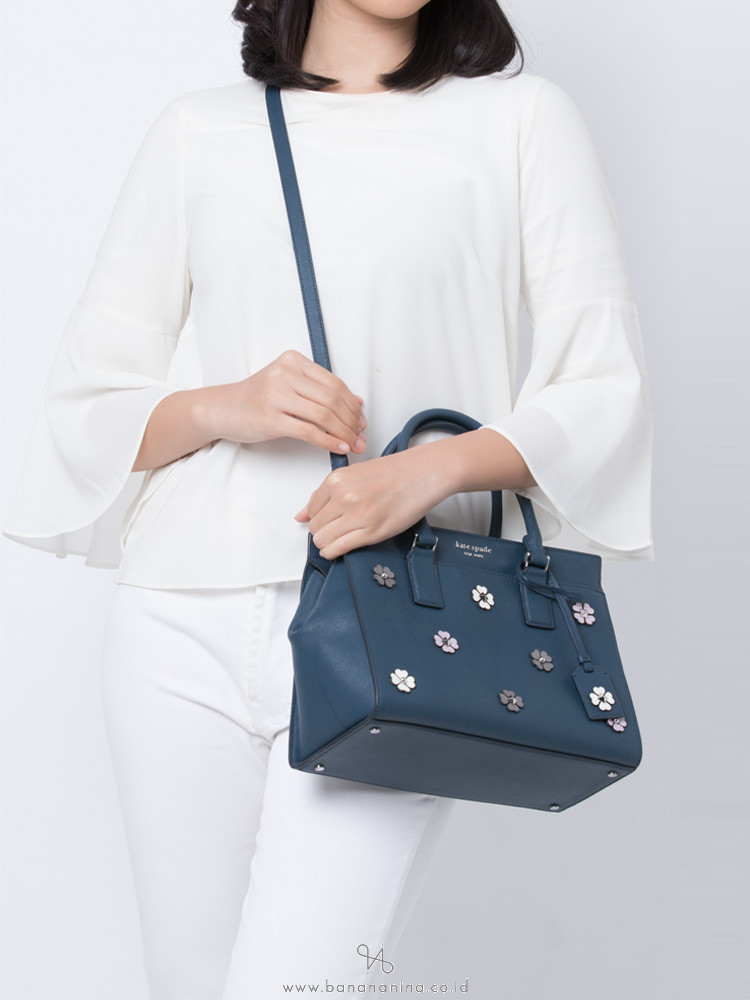 KATE SPADE Cameron Spade Flower Applique Medium Satchel Petrol Blue
