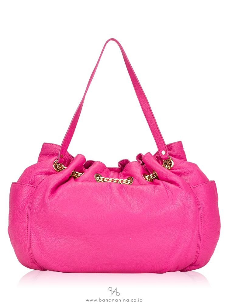 MICHAEL KORS Leather Drawstring Shoulder Bag Fuschia