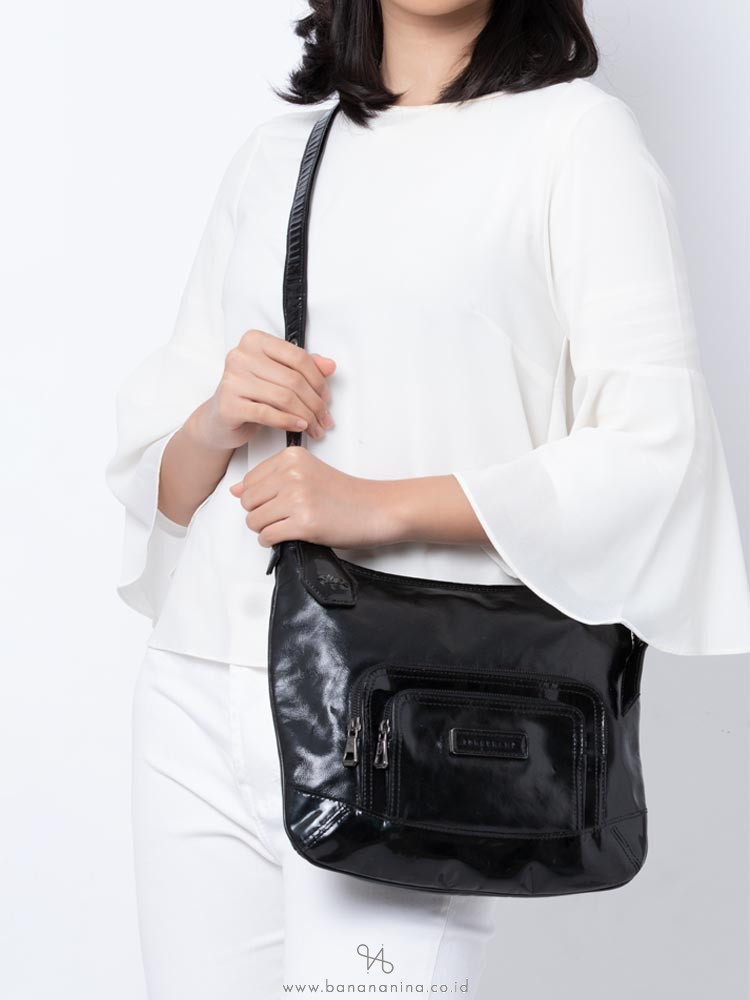 LONGCHAMP Patent Leather Legende Verni Crossbody Black