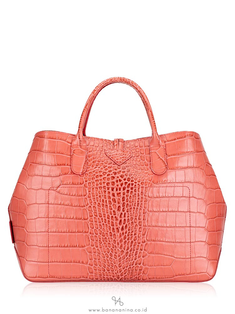 LONGCHAMP Roseau Croco Medium Pink