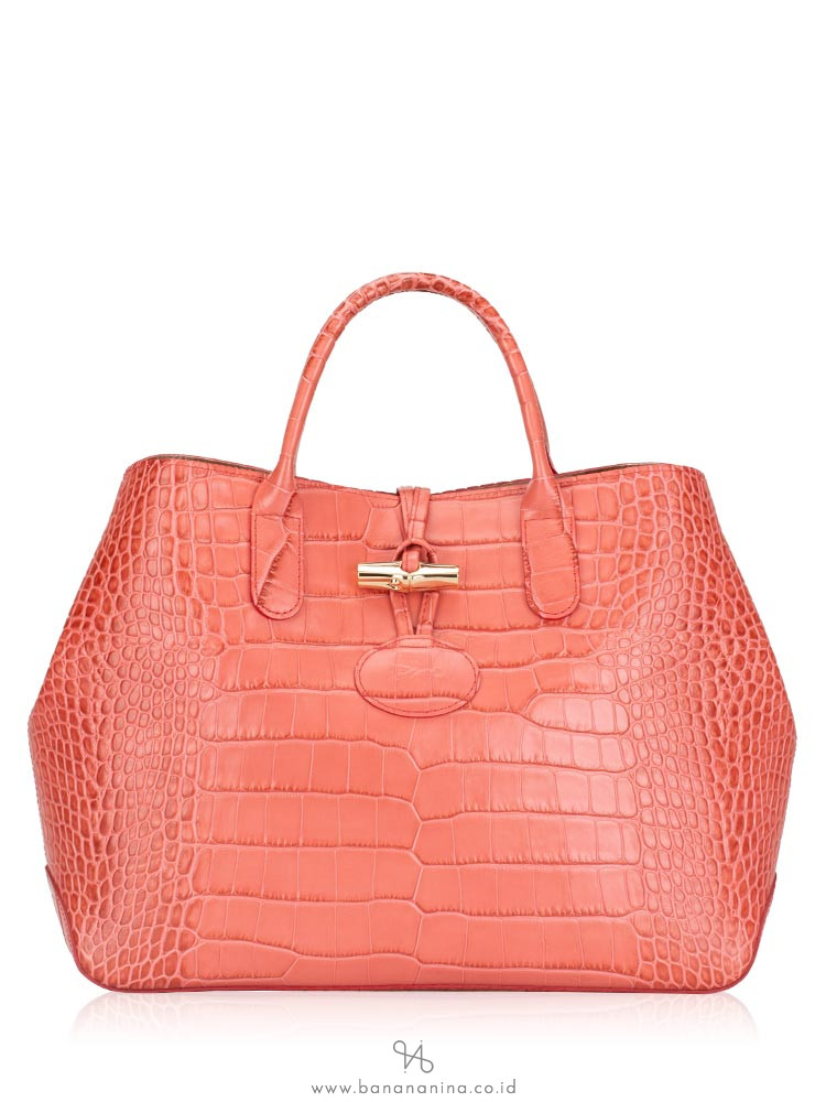 LONGCHAMP Roseau Croco Medium Pink