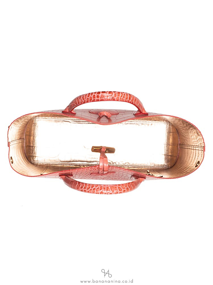 LONGCHAMP Roseau Croco Medium Pink