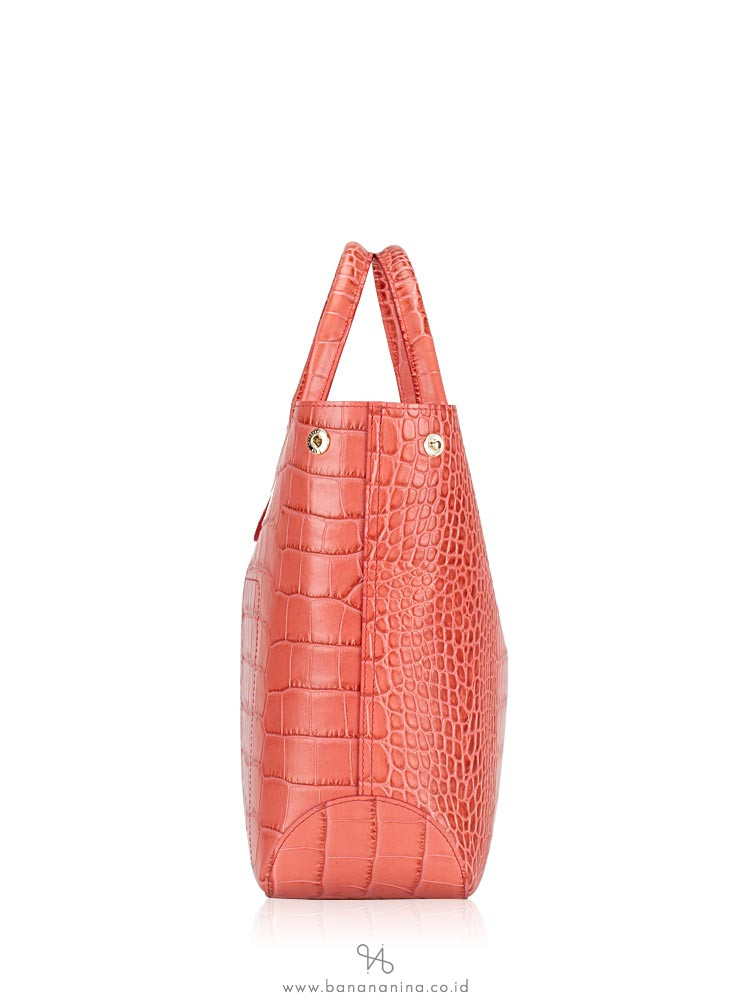 LONGCHAMP Roseau Croco Medium Pink