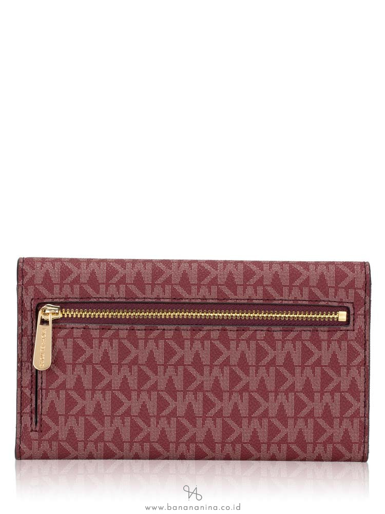 MICHAEL KORS Jet Set Signature Large Trifold Wallet Oxblood
