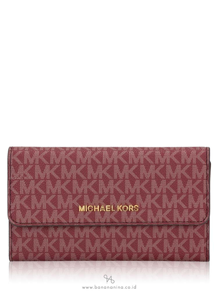 MICHAEL KORS Jet Set Signature Large Trifold Wallet Oxblood