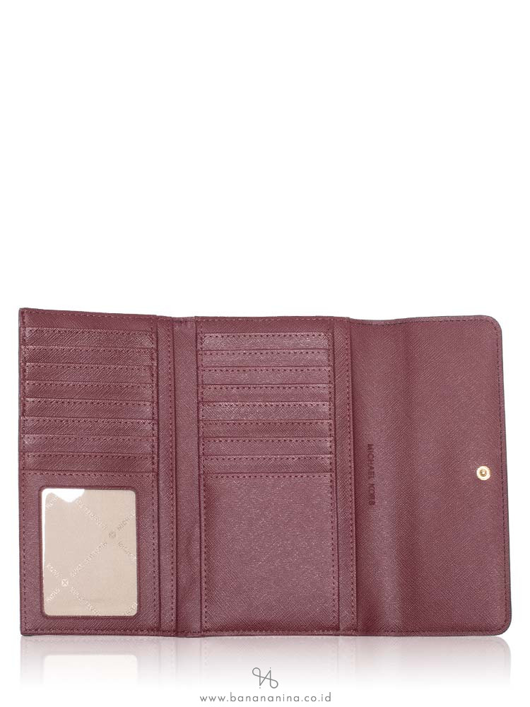 MICHAEL KORS Jet Set Signature Large Trifold Wallet Oxblood