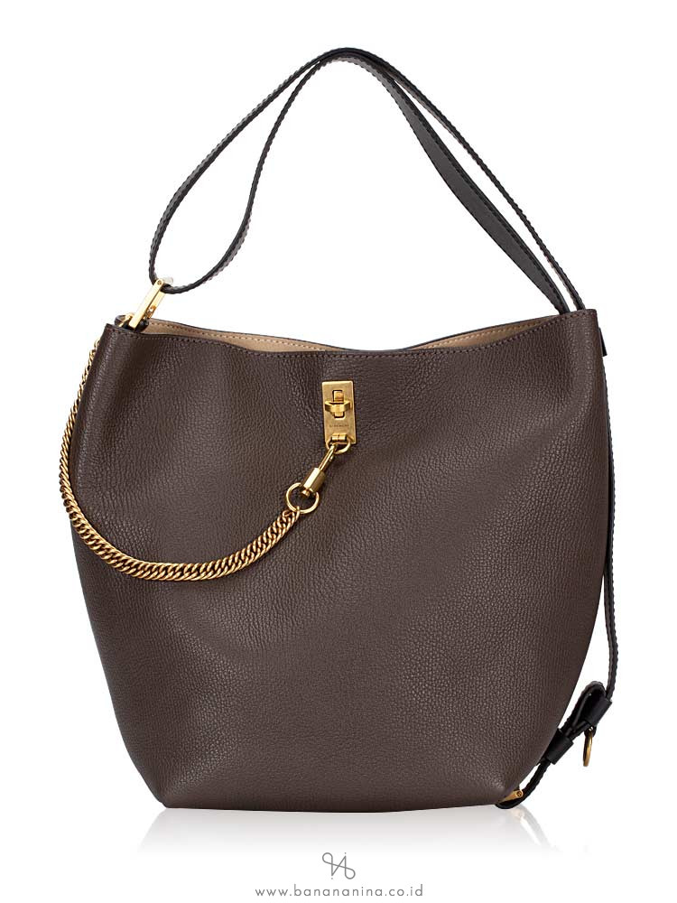GIVENCHY Grained Leather GV Bucket Bag Heather Grey