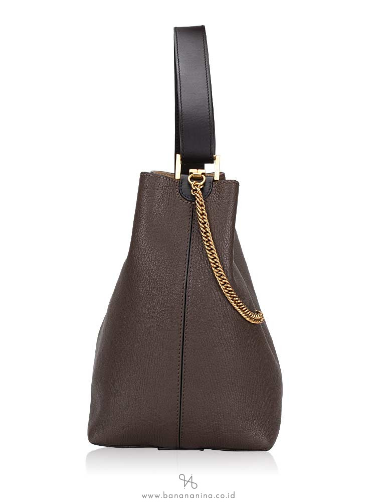 GIVENCHY Grained Leather GV Bucket Bag Heather Grey