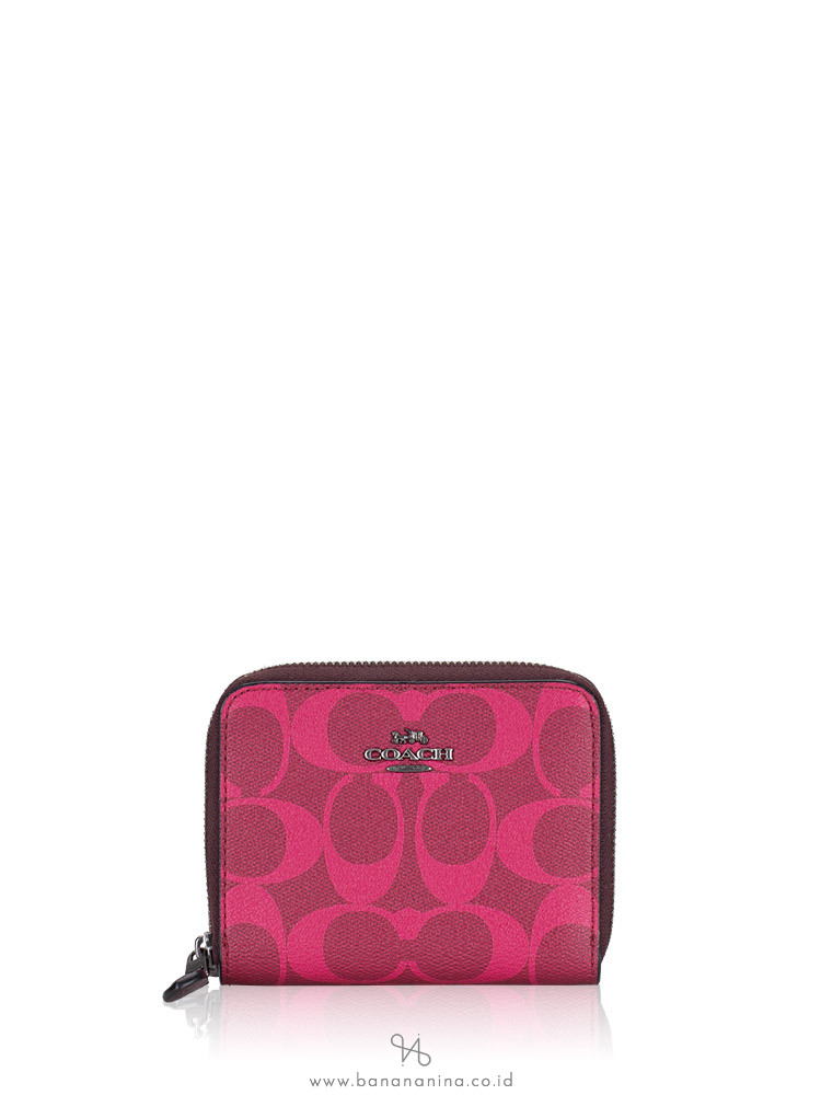 COACH 91601 Tricolor Signature Small Double Zip Wallet Magenta Multi