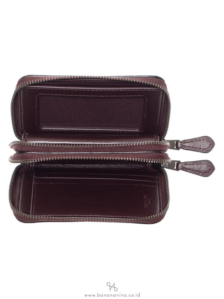 COACH 91601 Tricolor Signature Small Double Zip Wallet Magenta Multi