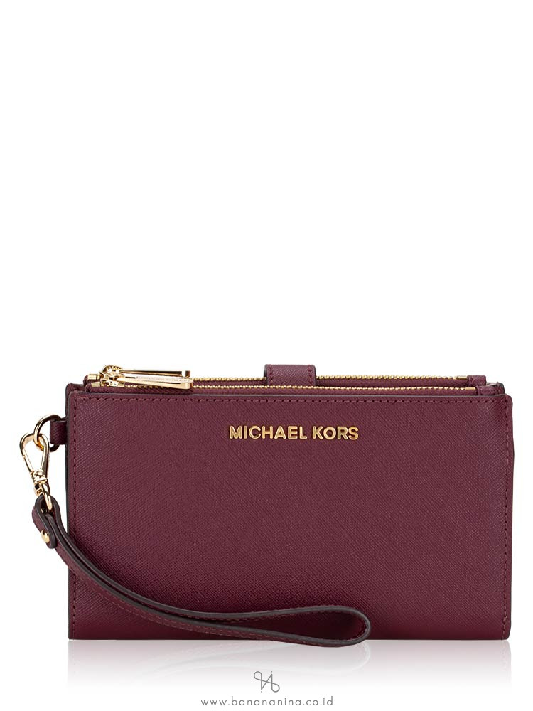 MICHAEL KORS Jet Set Travel Double Zip Wristlet Merlot