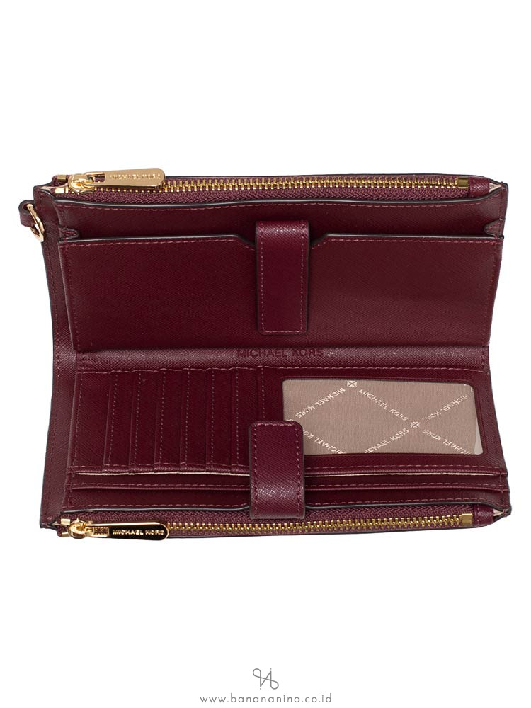 MICHAEL KORS Jet Set Travel Double Zip Wristlet Merlot