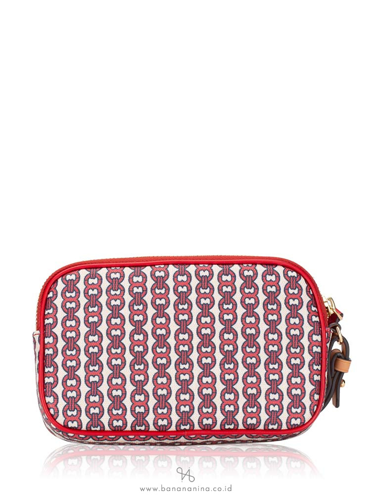 TORY BURCH Gemini Link Canvas Wristlet Liberty Red