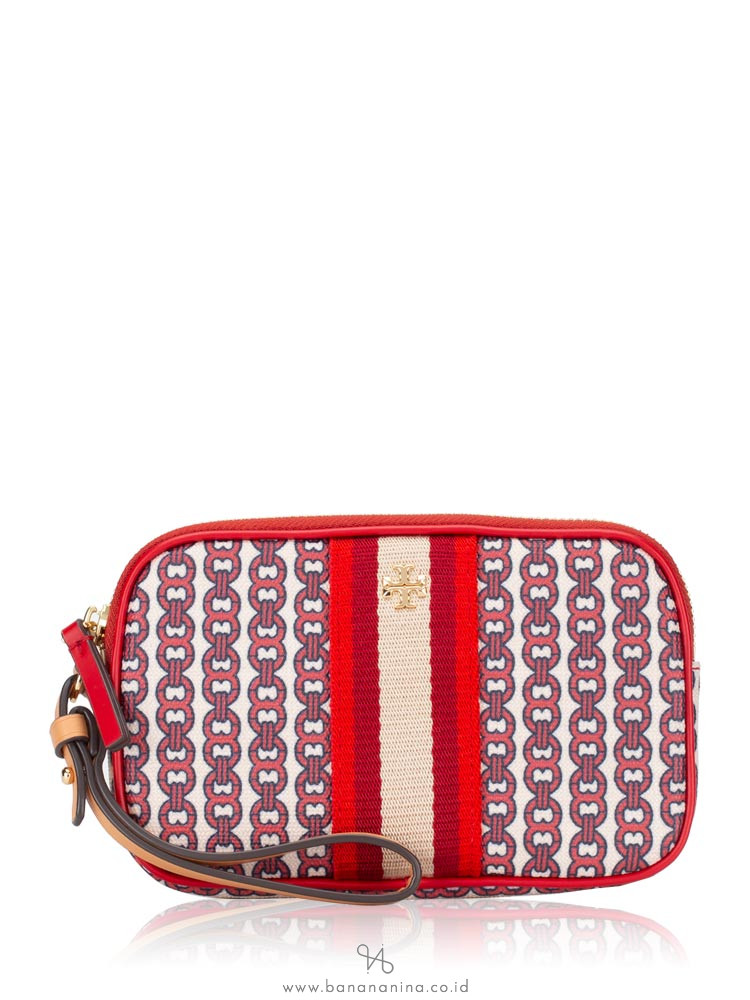TORY BURCH Gemini Link Canvas Wristlet Liberty Red