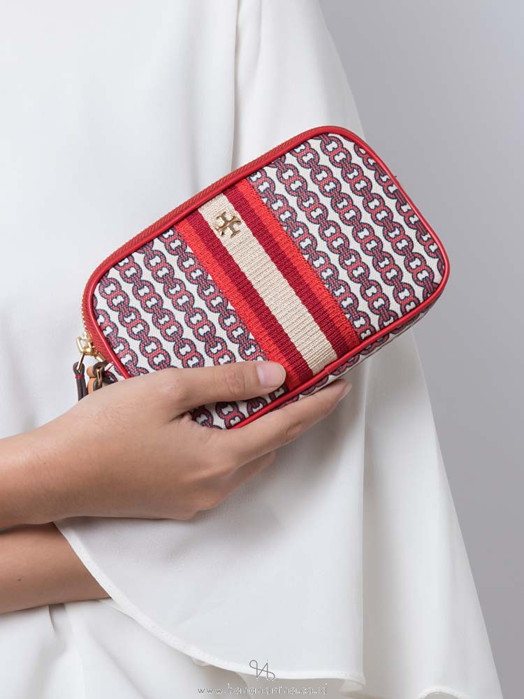 TORY BURCH Gemini Link Canvas Wristlet Liberty Red