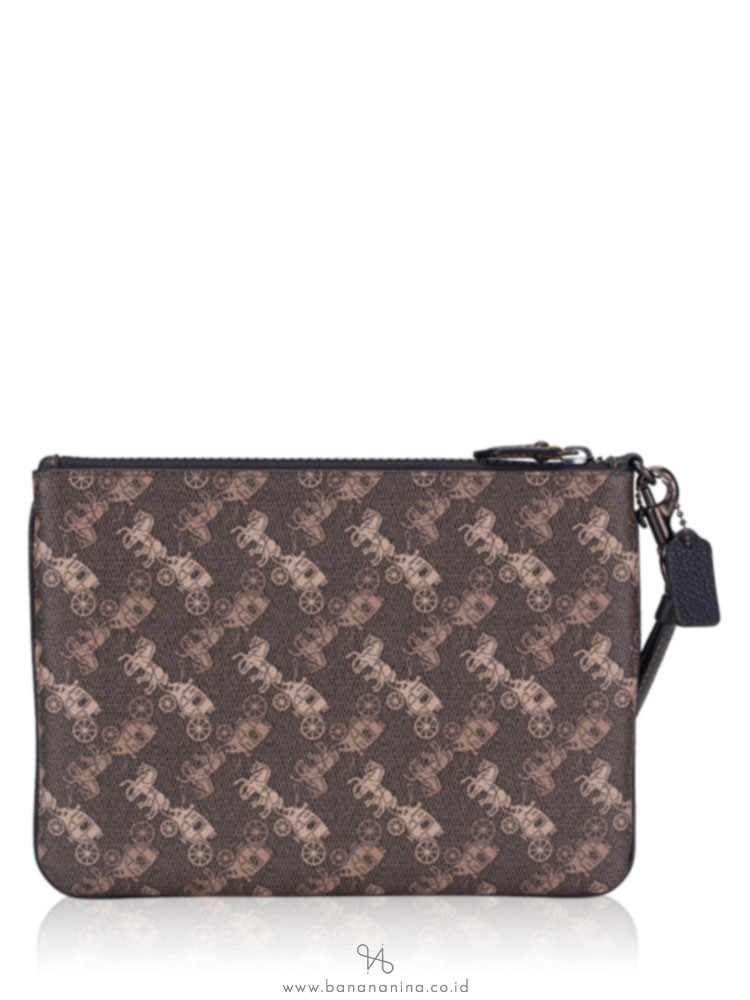 COACH 86097 Horse Carriage Planet L Zip Wristlet Brown Black